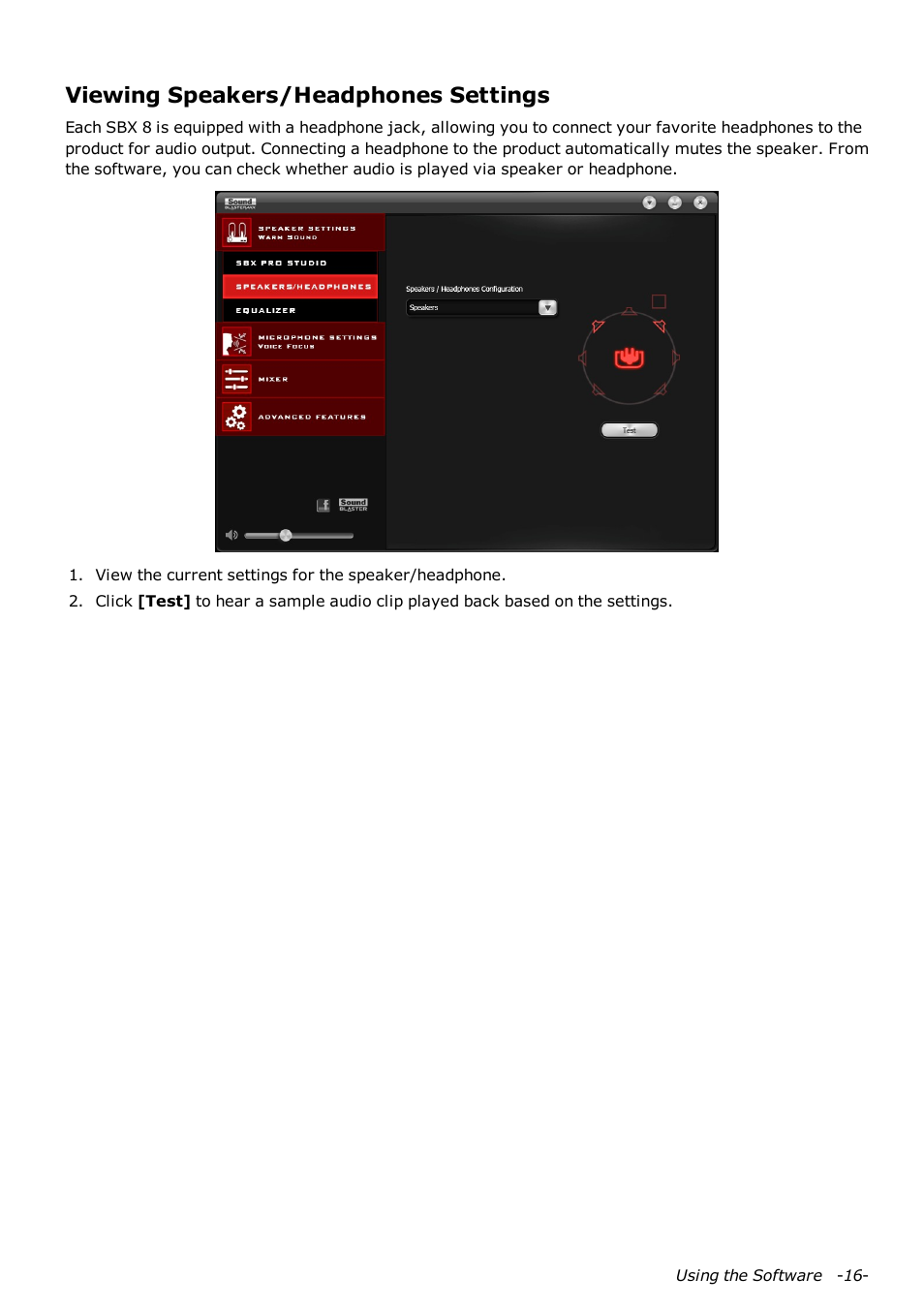 Viewing speakers/headphones settings | CREATIVE Sound Blaster AXX SB1380 User Manual | Page 17 / 28