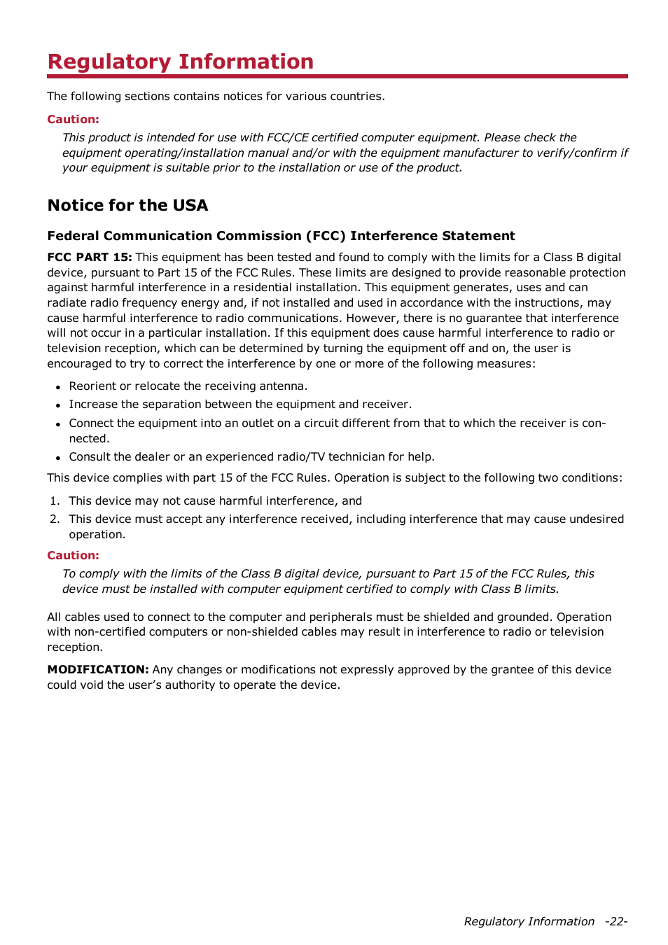 Regulatory information, Notice for the usa | CREATIVE Sound Blaster AXX SB1380 User Manual | Page 23 / 28