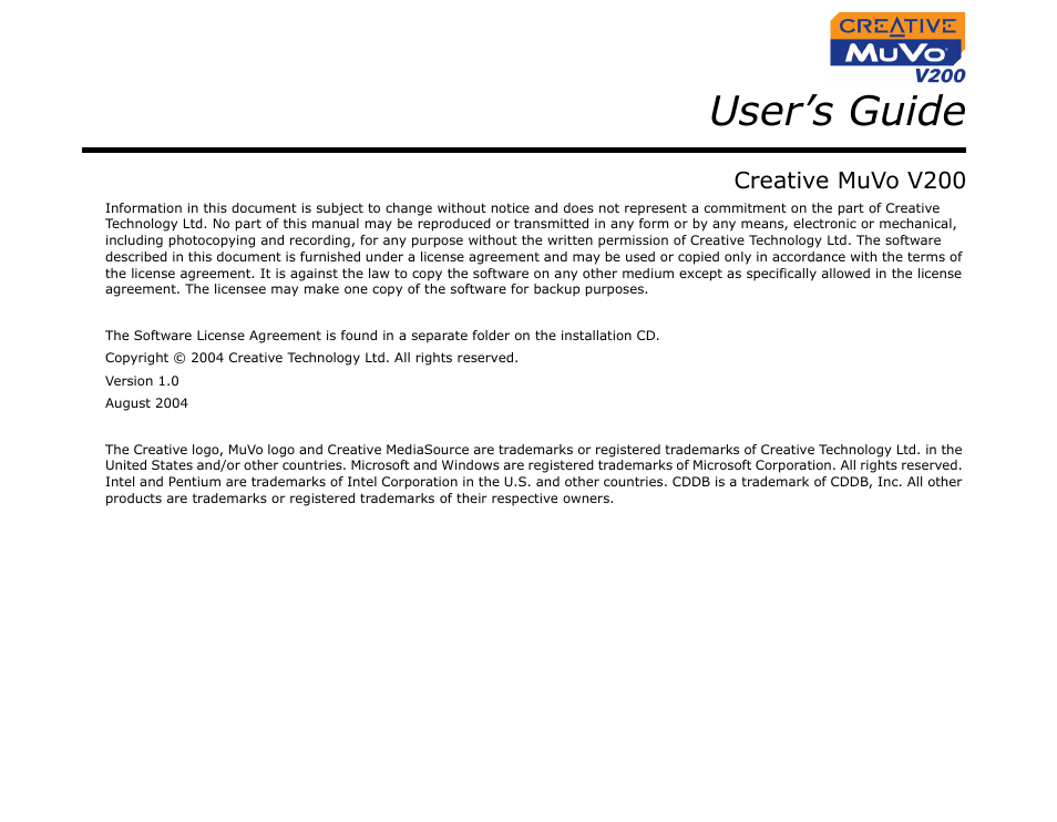 User’s guide | CREATIVE MuVo V200 User Manual | Page 2 / 58