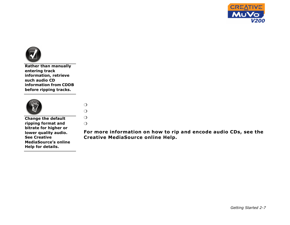 Ripping from a cd, Ripping from a cd -7 | CREATIVE MuVo V200 User Manual | Page 20 / 58