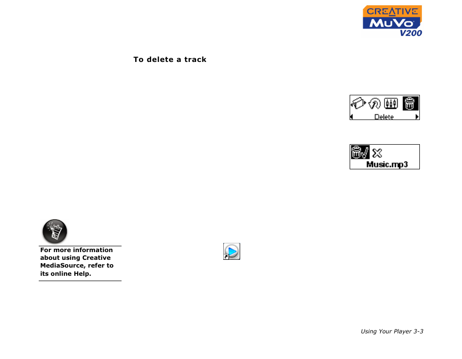 Deleting audio tracks, Managing audio tracks, Deleting audio tracks -3 managing audio tracks -3 | CREATIVE MuVo V200 User Manual | Page 25 / 58