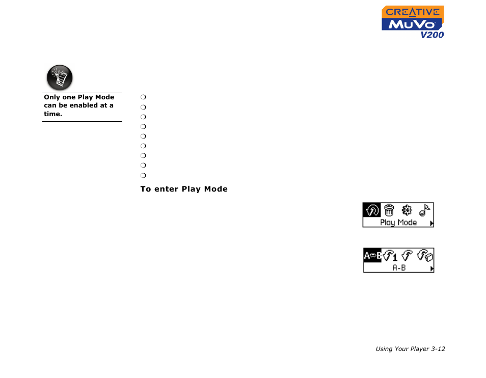 Play modes, Play modes -12 | CREATIVE MuVo V200 User Manual | Page 34 / 58