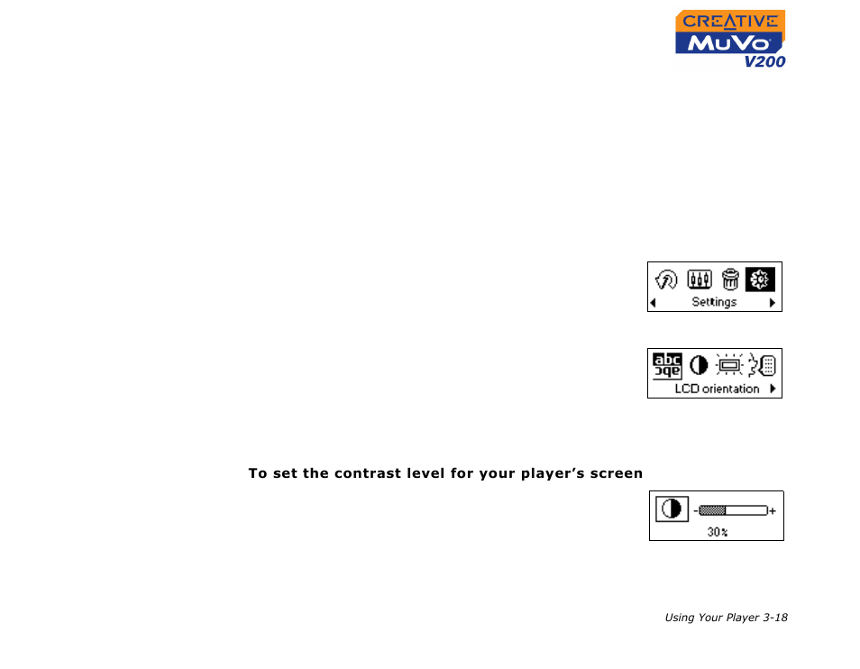 Setting preferences, Settings, Setting preferences -18 | Settings -18 | CREATIVE MuVo V200 User Manual | Page 40 / 58