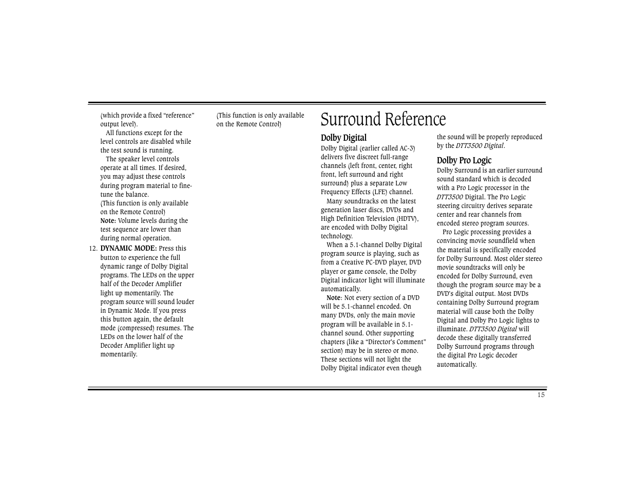 Surround reference | CREATIVE Digital DTT 3500 User Manual | Page 19 / 26