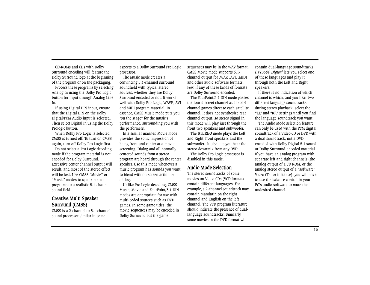 Creative multi speaker surround (cmss), Audio mode selection | CREATIVE Digital DTT 3500 User Manual | Page 20 / 26