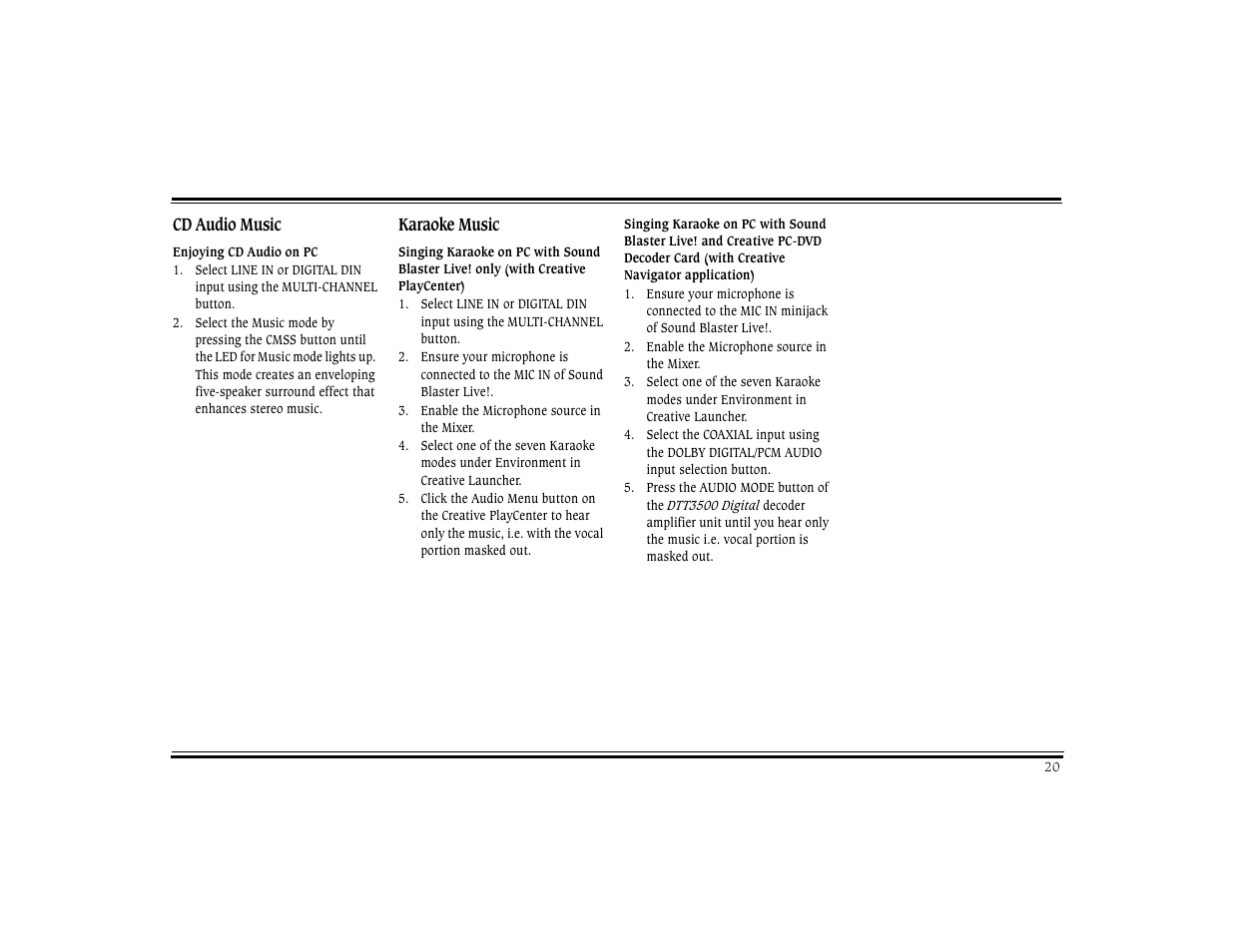 Enjoying cd audio on pc, Cd audio music, Karaoke music | CREATIVE Digital DTT 3500 User Manual | Page 24 / 26