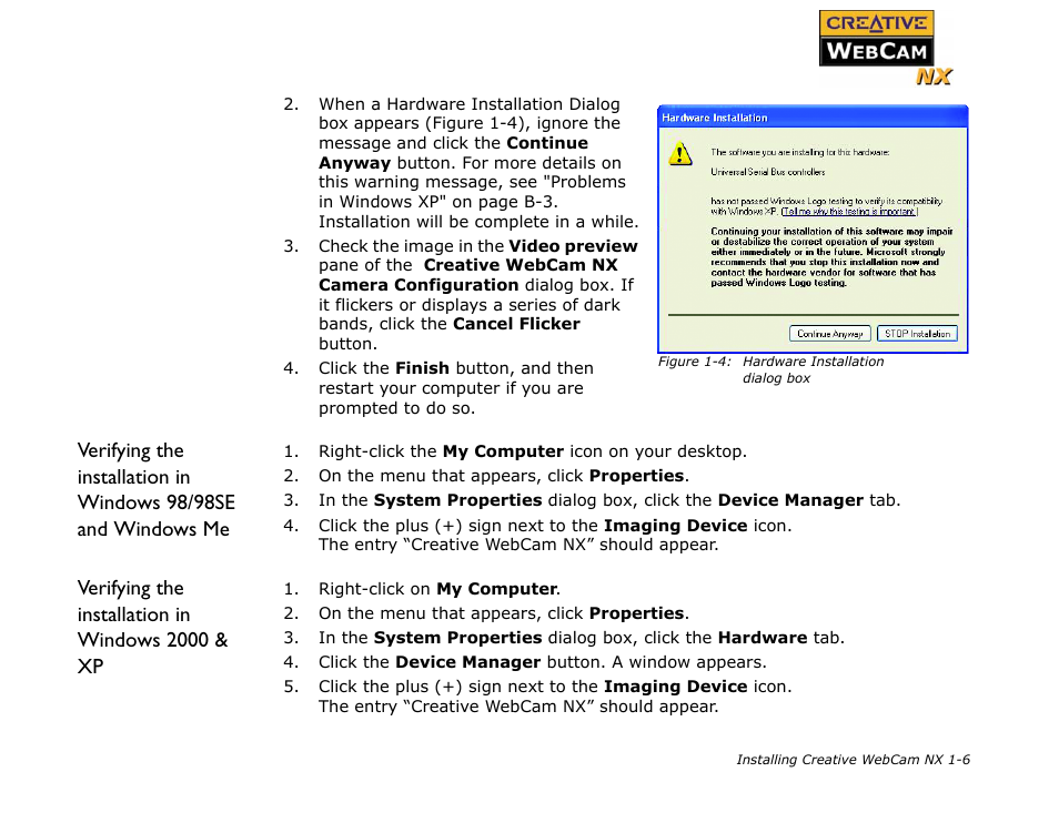 Verifying the installation in windows 2000 & xp | CREATIVE Digital Video Camera Kit WebCam NX User Manual | Page 14 / 31