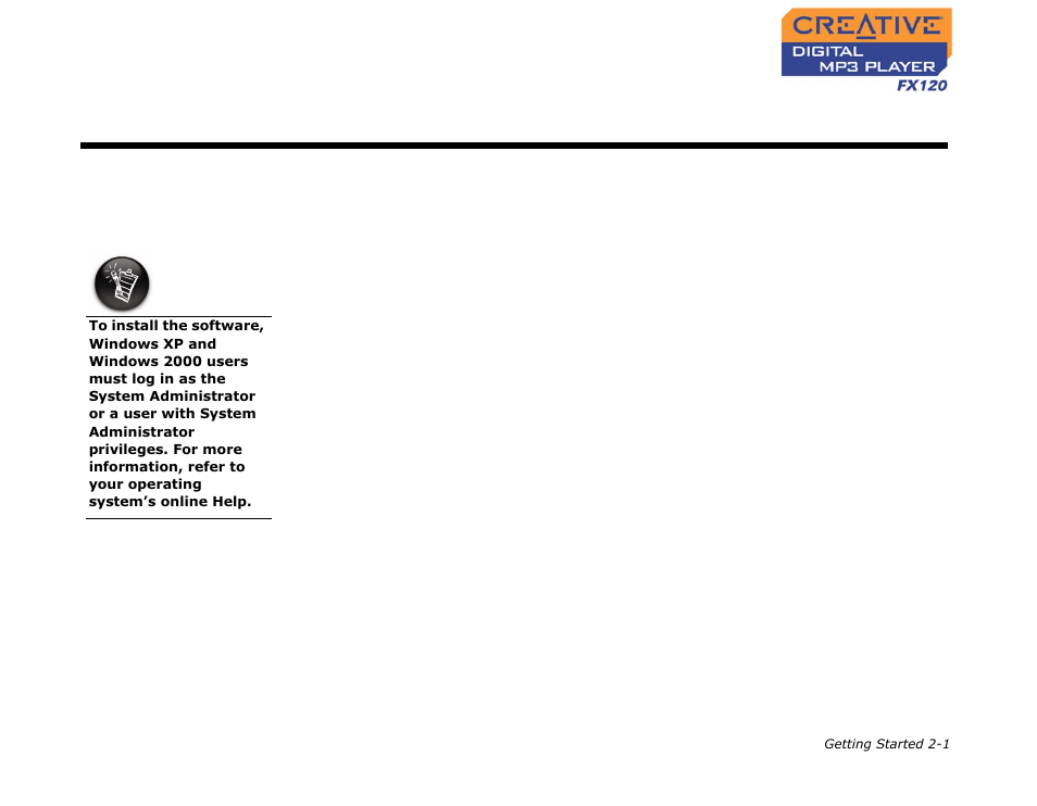 Setting up your player, Setting up your player -1, Getting started | CREATIVE Digtial MP3 Player FX120 User Manual | Page 15 / 61