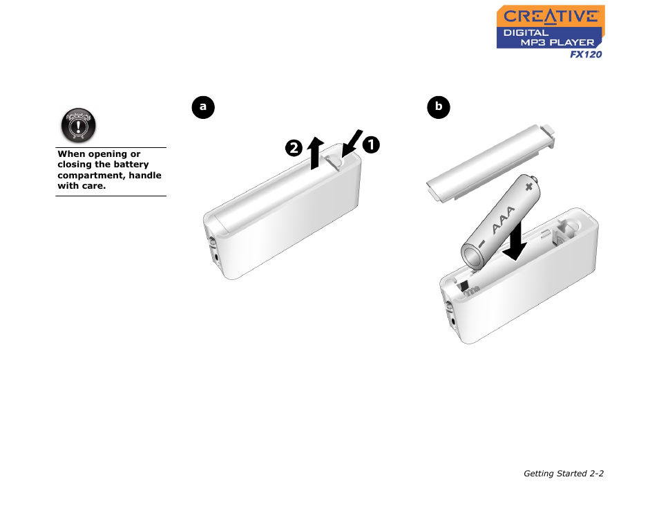 Inserting battery, Inserting battery -2 | CREATIVE Digtial MP3 Player FX120 User Manual | Page 16 / 61