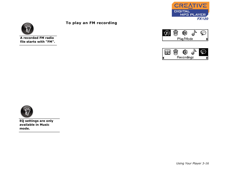Eq settings, Enhancing your music, Eq settings -16 | Enhancing your music -16 | CREATIVE Digtial MP3 Player FX120 User Manual | Page 37 / 61