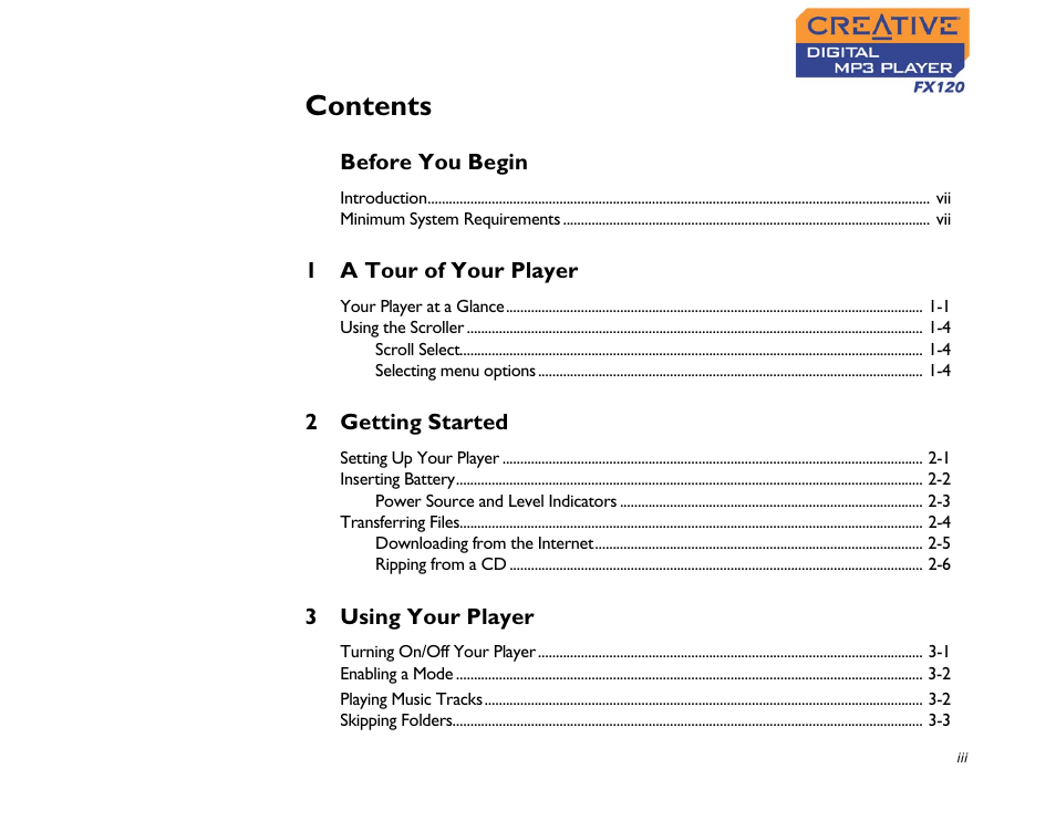 CREATIVE Digtial MP3 Player FX120 User Manual | Page 4 / 61