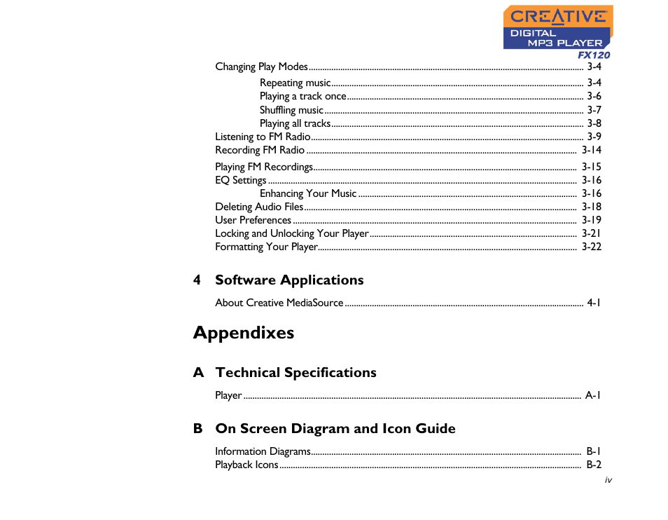 Appendixes | CREATIVE Digtial MP3 Player FX120 User Manual | Page 5 / 61