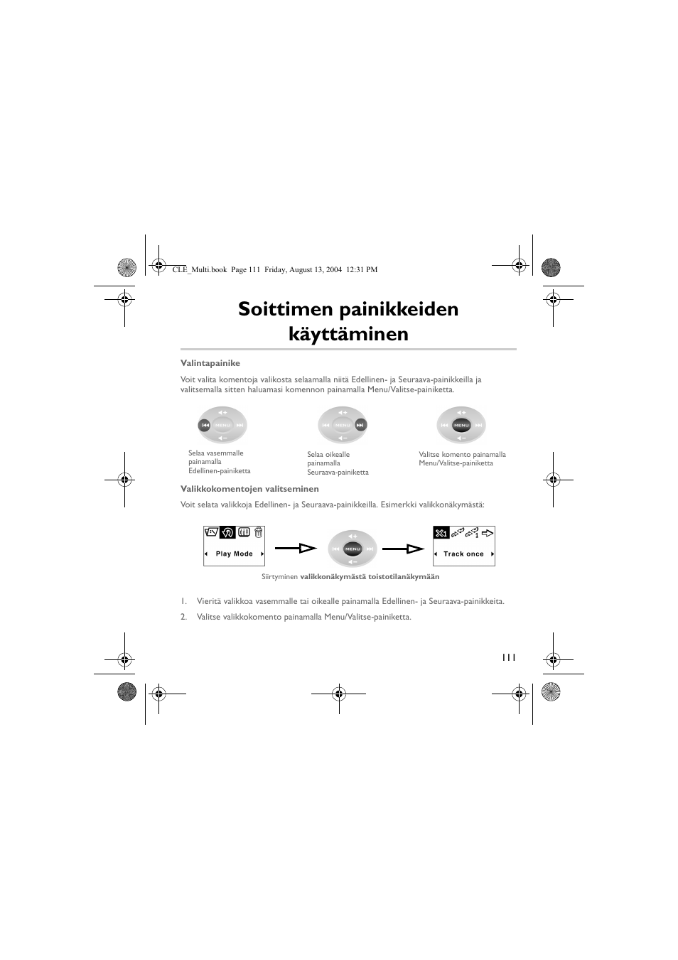 Soittimen painikkeiden käyttäminen | CREATIVE CLE User Manual | Page 111 / 157