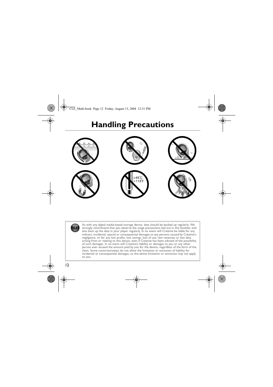 Handling precautions | CREATIVE CLE User Manual | Page 12 / 157