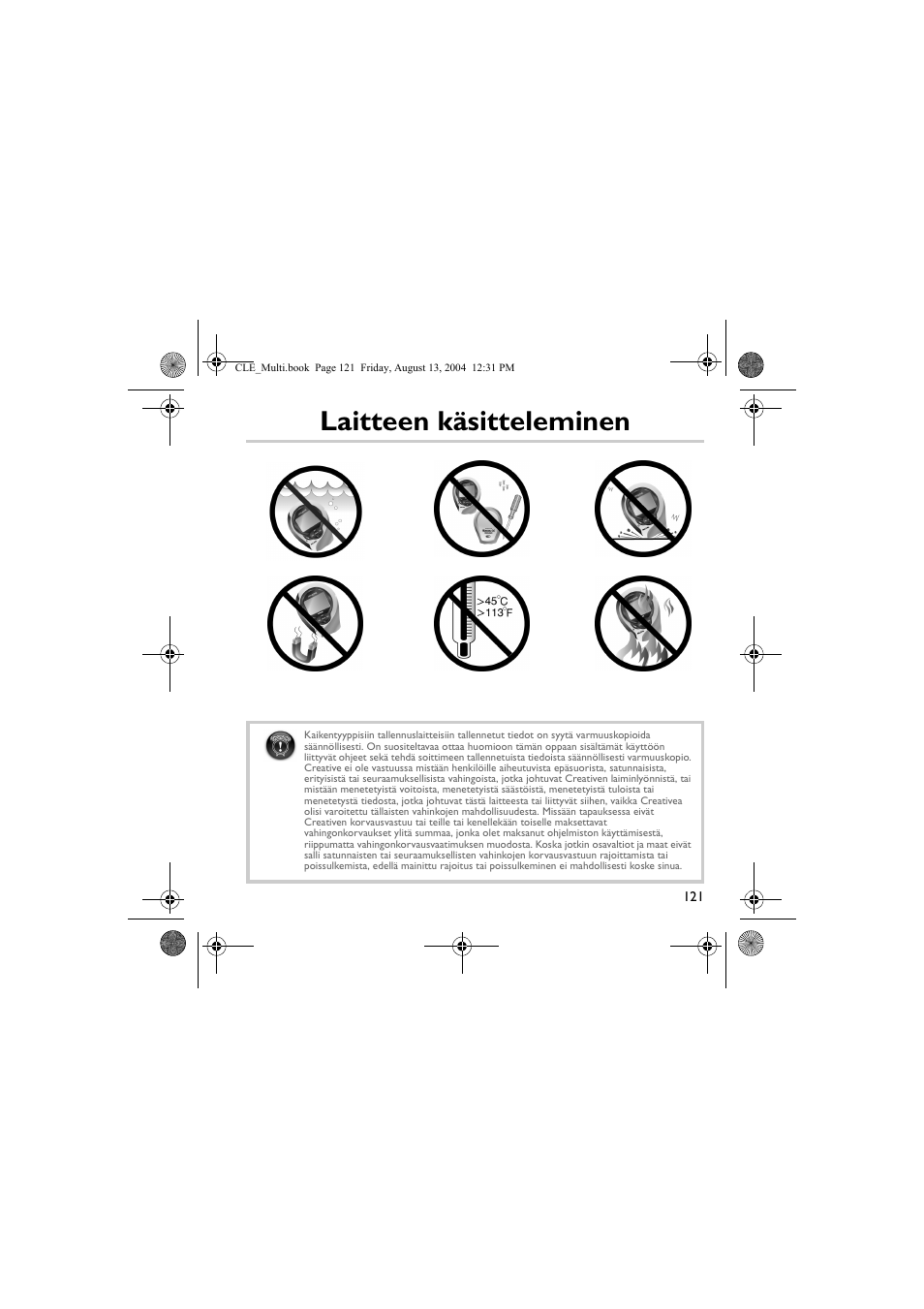 Laitteen käsitteleminen | CREATIVE CLE User Manual | Page 121 / 157
