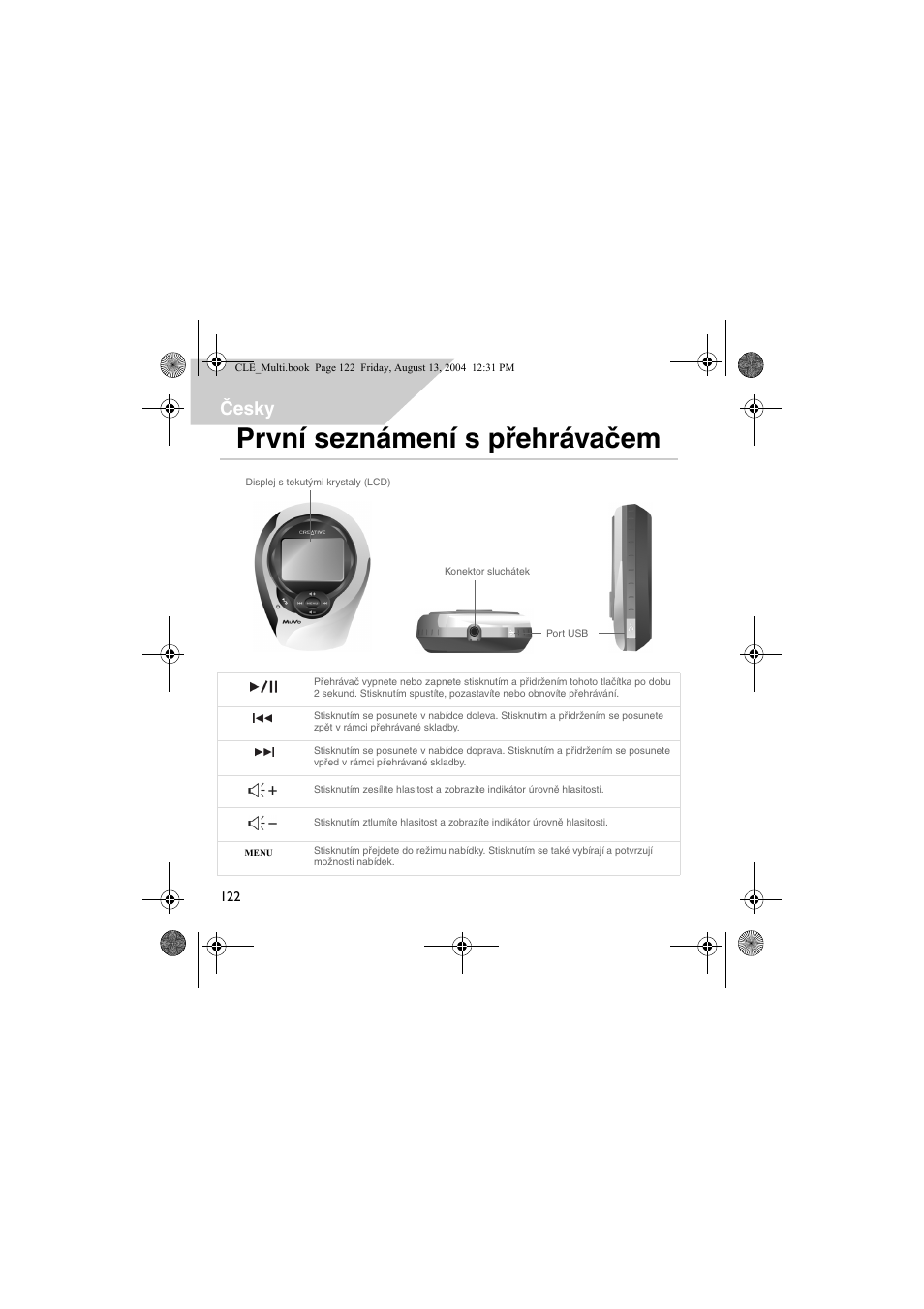 První seznámení s přehrávačem, Česky | CREATIVE CLE User Manual | Page 122 / 157