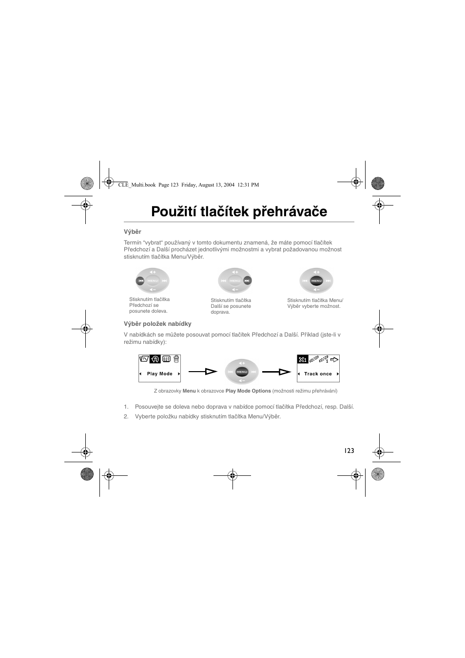 Použití tlačítek přehrávače | CREATIVE CLE User Manual | Page 123 / 157