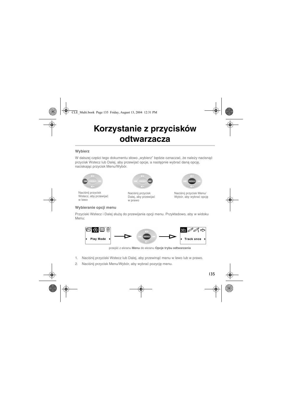 Korzystanie z przycisków odtwarzacza | CREATIVE CLE User Manual | Page 135 / 157