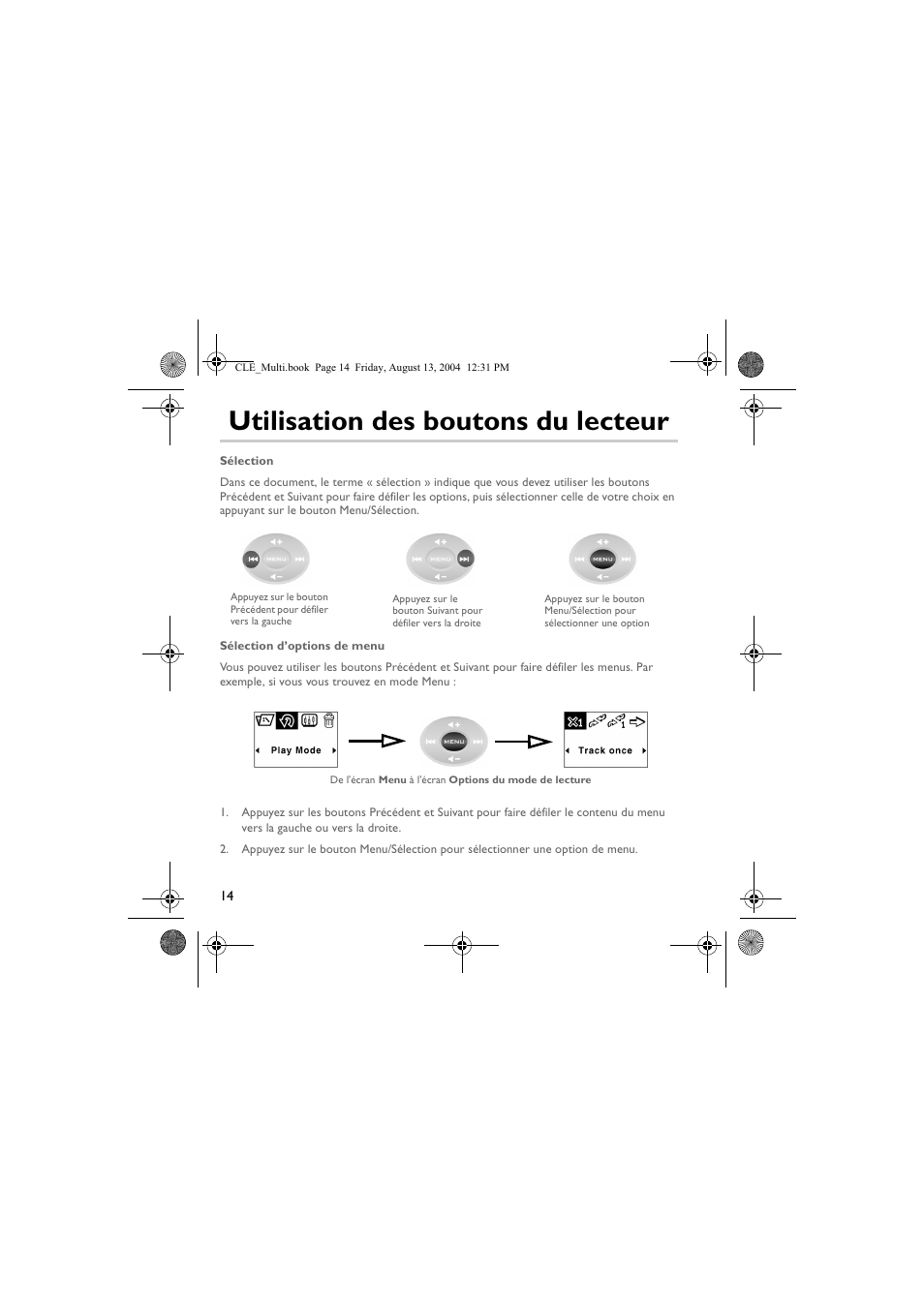 Utilisation des boutons du lecteur | CREATIVE CLE User Manual | Page 14 / 157
