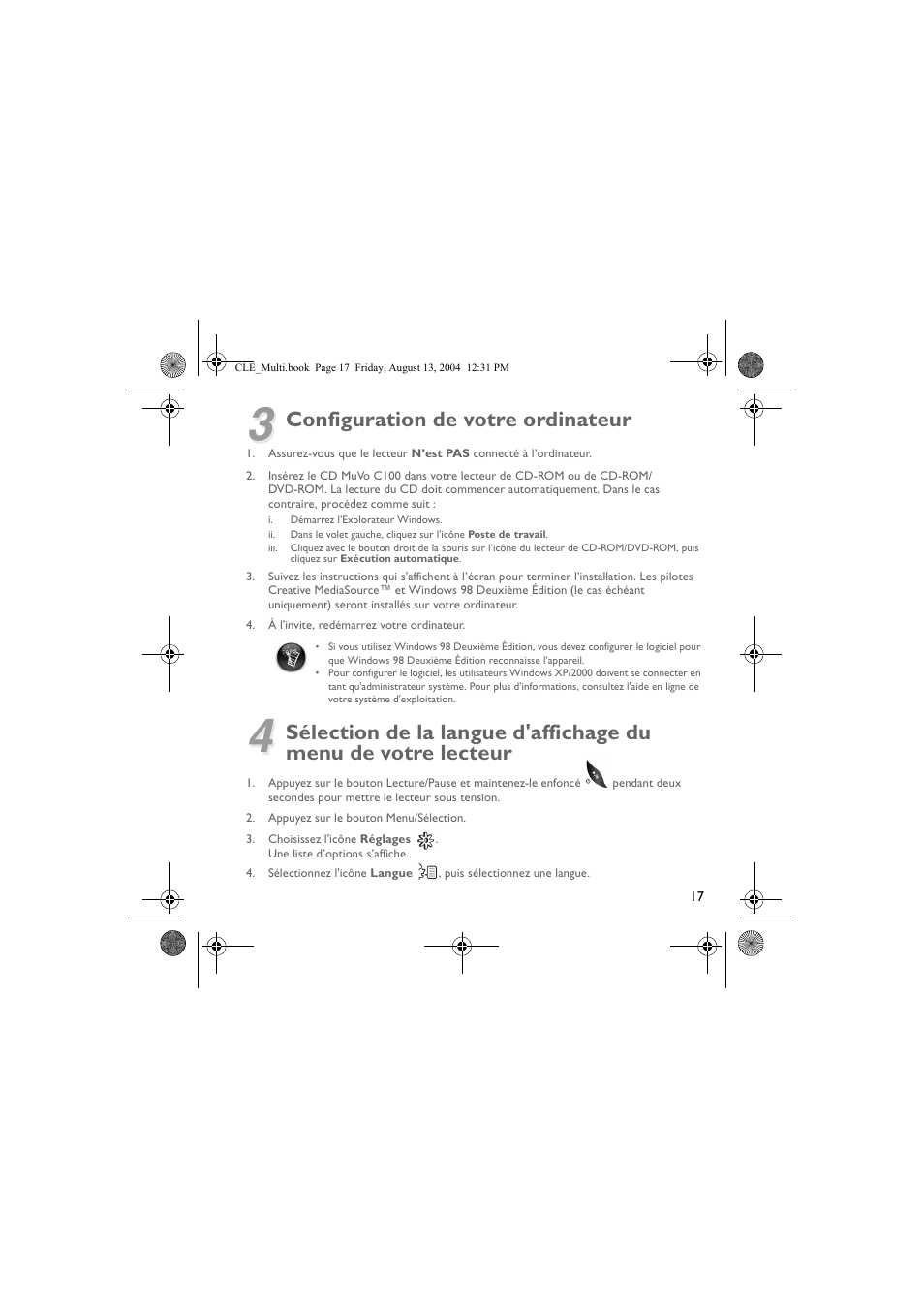 Configuration de votre ordinateur | CREATIVE CLE User Manual | Page 17 / 157