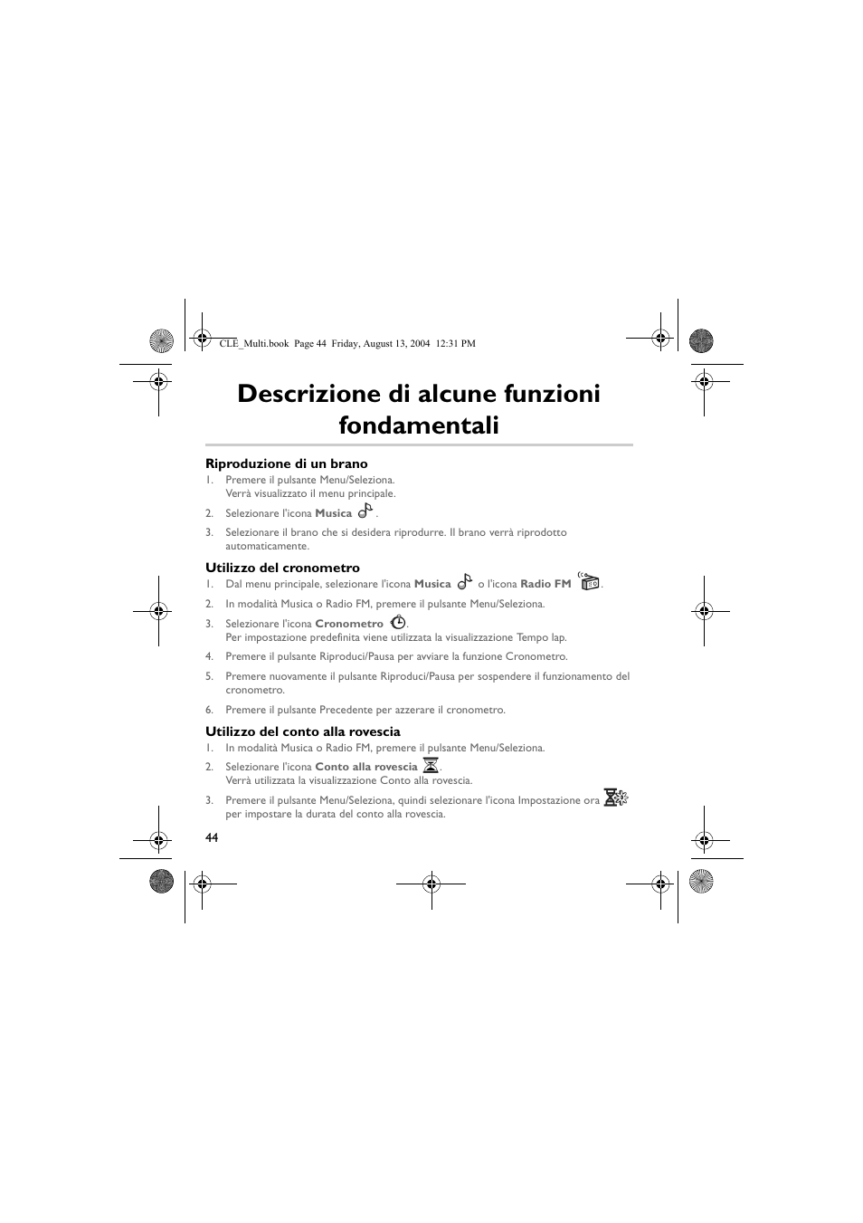 Descrizione di alcune funzioni fondamentali | CREATIVE CLE User Manual | Page 44 / 157