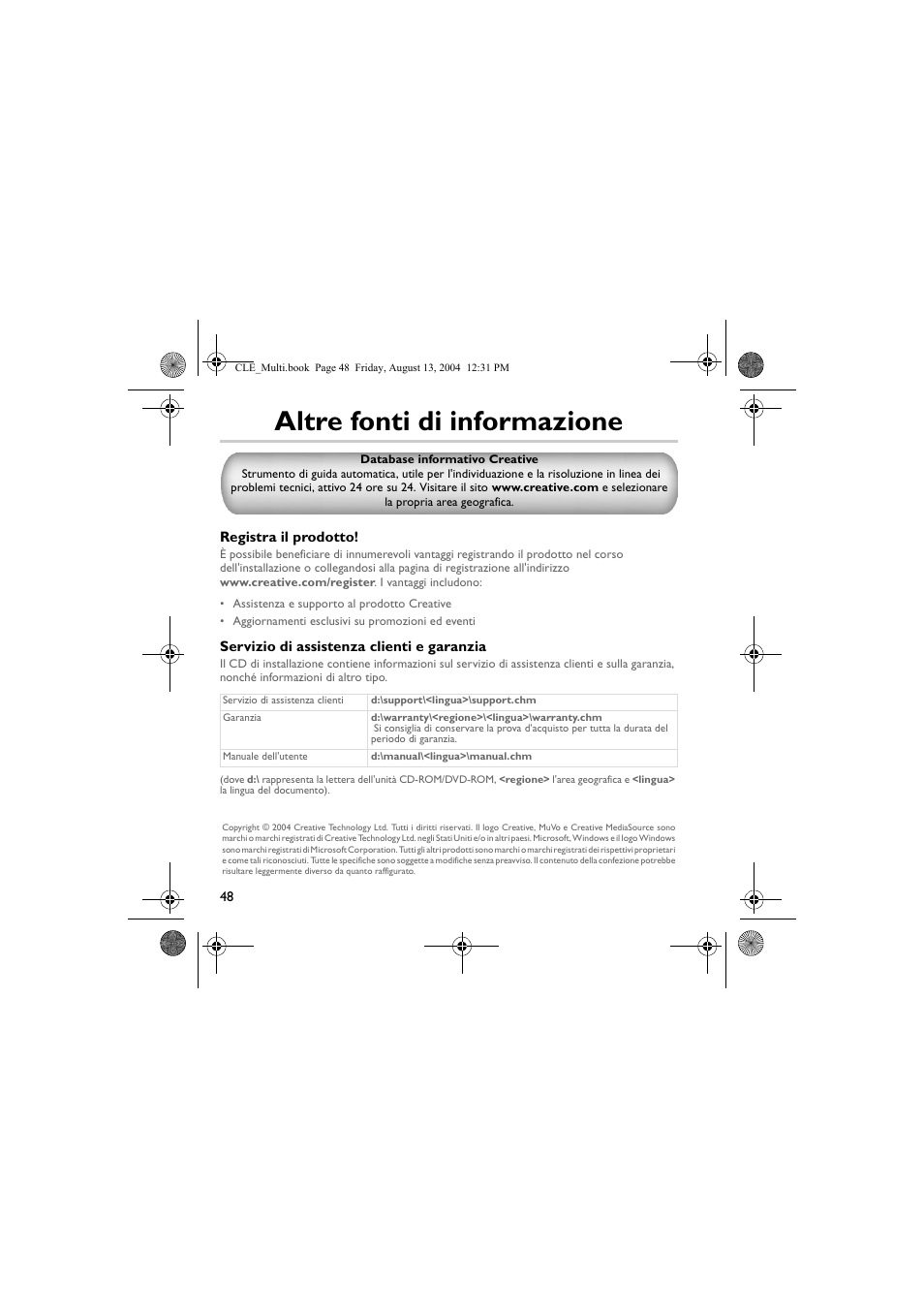 Altre fonti di informazione | CREATIVE CLE User Manual | Page 48 / 157