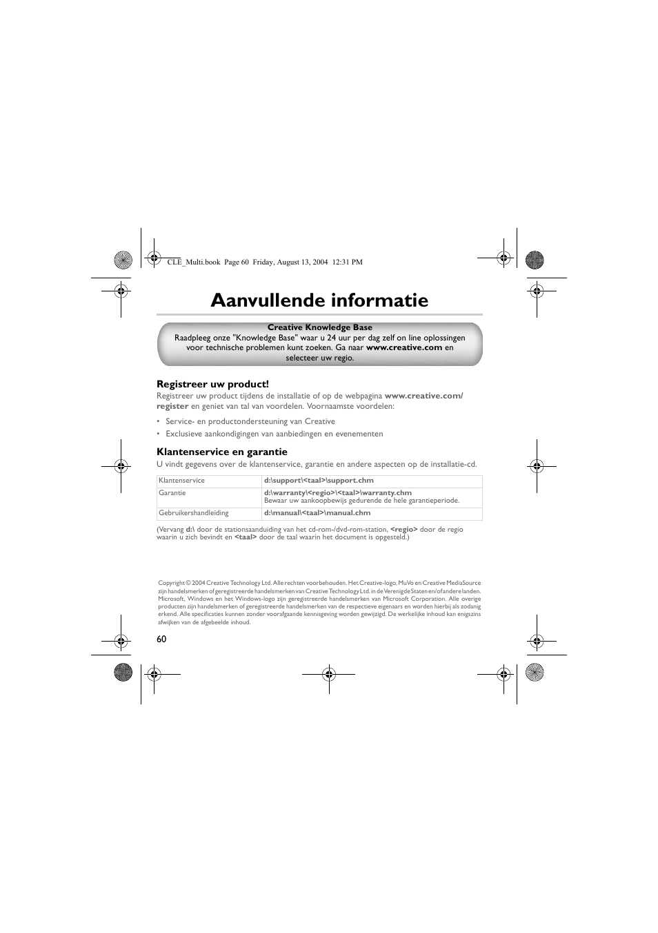 Aanvullende informatie | CREATIVE CLE User Manual | Page 60 / 157