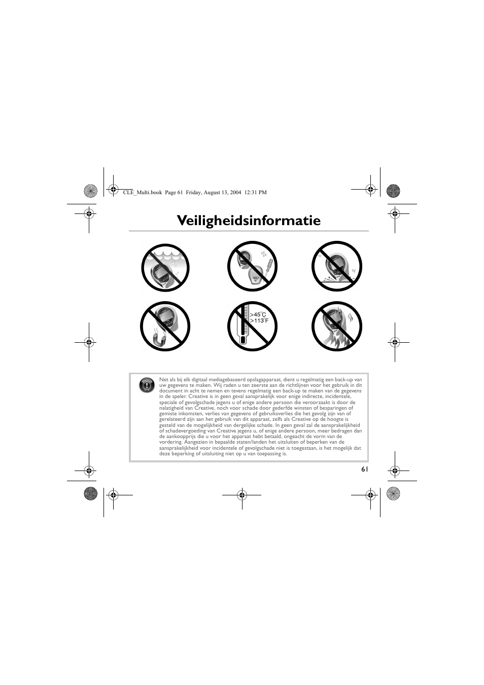 Veiligheidsinformatie | CREATIVE CLE User Manual | Page 61 / 157