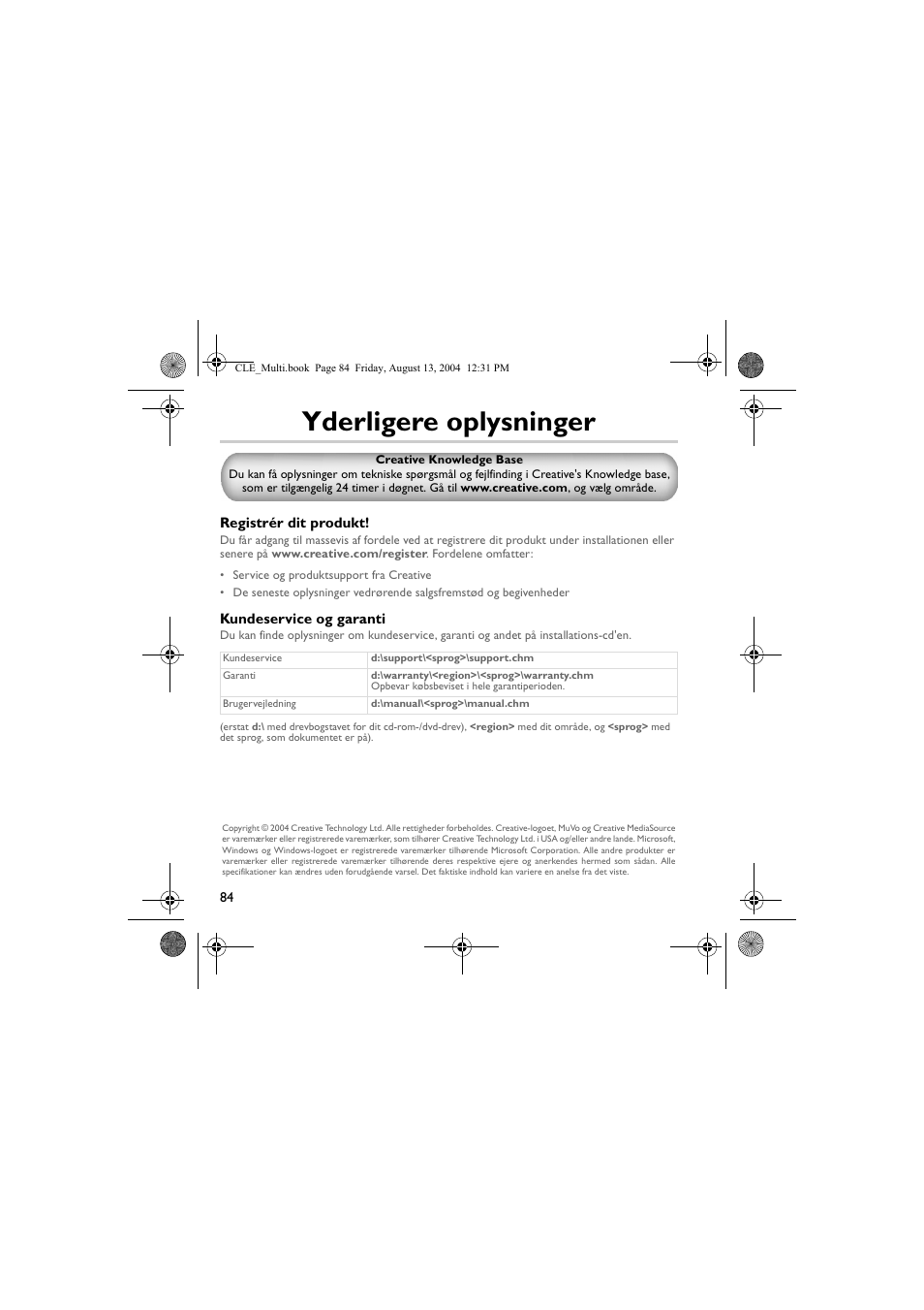 Yderligere oplysninger | CREATIVE CLE User Manual | Page 84 / 157