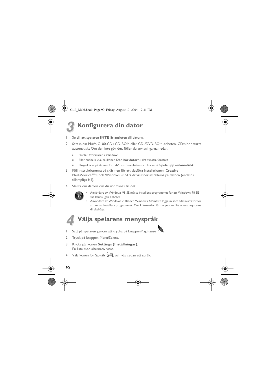 Konfigurera din dator, Välja spelarens menyspråk | CREATIVE CLE User Manual | Page 90 / 157