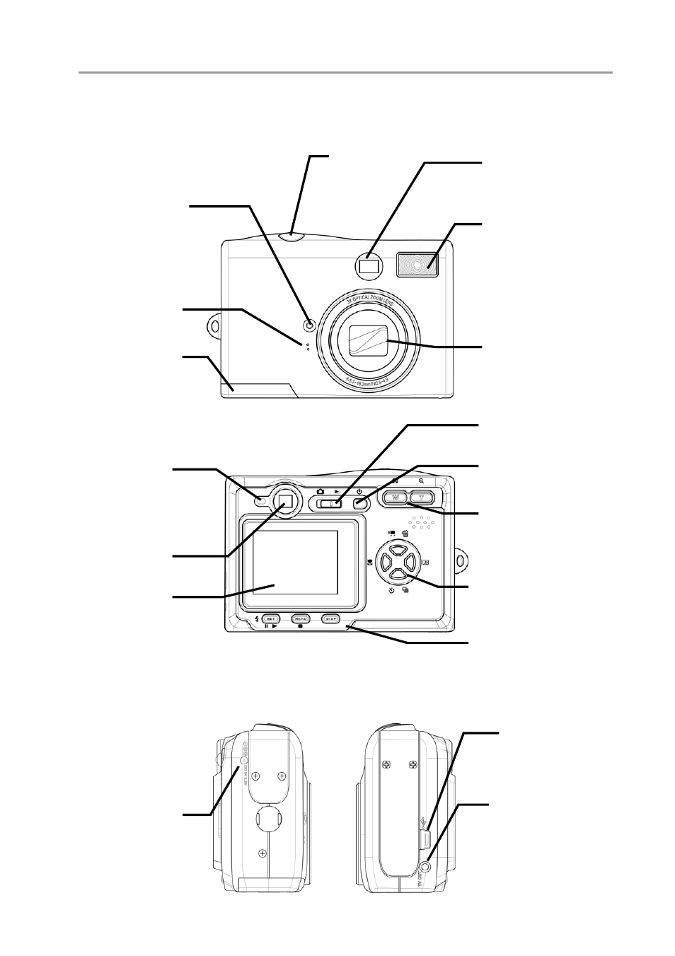 Camera components, Front, Rear | Side | CREATIVE DC-CAM 3200Z User Manual | Page 7 / 37