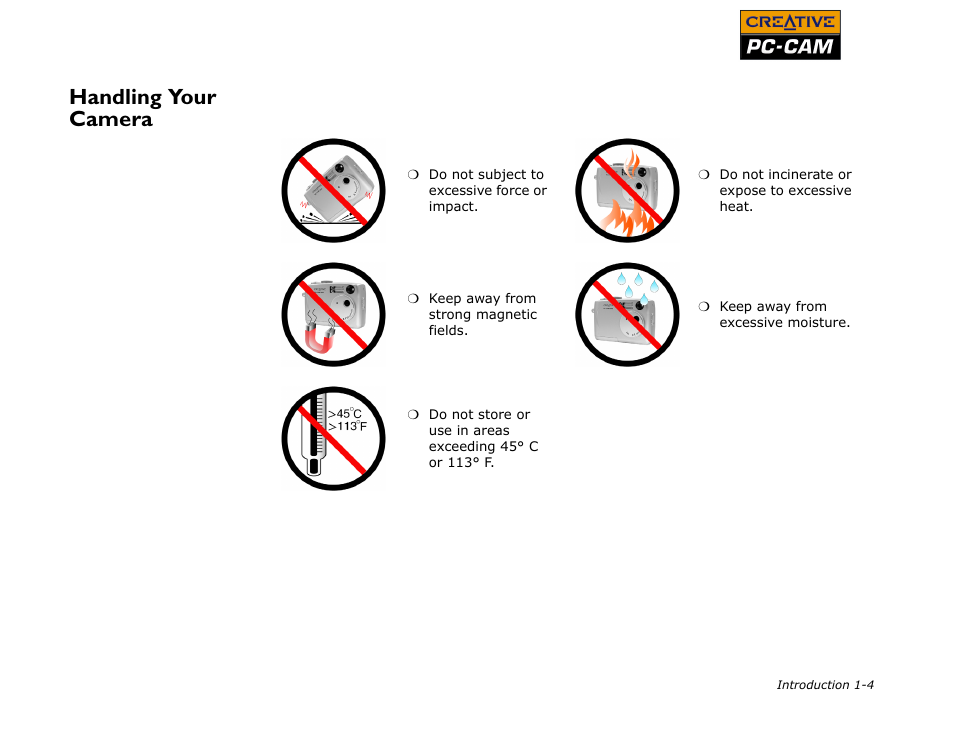 Handling your camera, Handling your camera -4 | CREATIVE PC-CAM 900 User Manual | Page 12 / 57