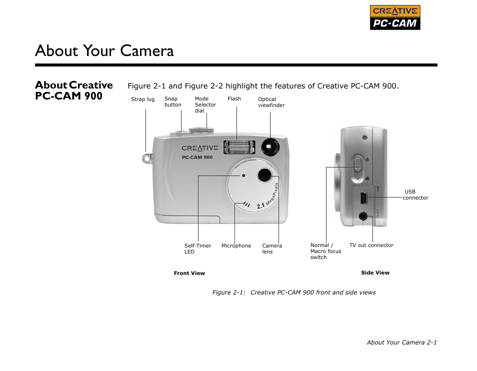 About creative pc-cam 900, About creative pc-cam 900 -1, About your camera | CREATIVE PC-CAM 900 User Manual | Page 14 / 57