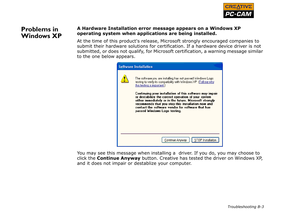 Problems in windows xp | CREATIVE PC-CAM 900 User Manual | Page 55 / 57