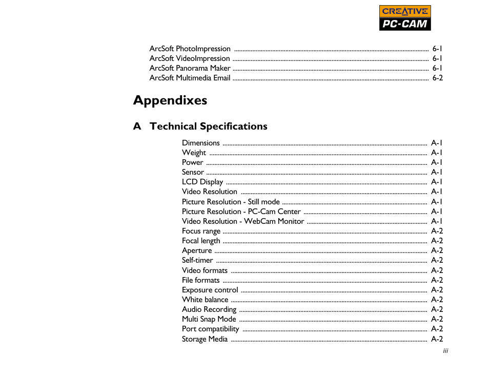 Appendixes | CREATIVE PC-CAM 900 User Manual | Page 6 / 57