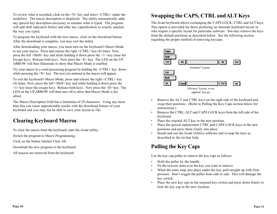 Clearing keyboard macros, Swapping the caps, ctrl and alt keys, Pulling the key caps | CREATIVE Avant Stellar User Manual | Page 10 / 10