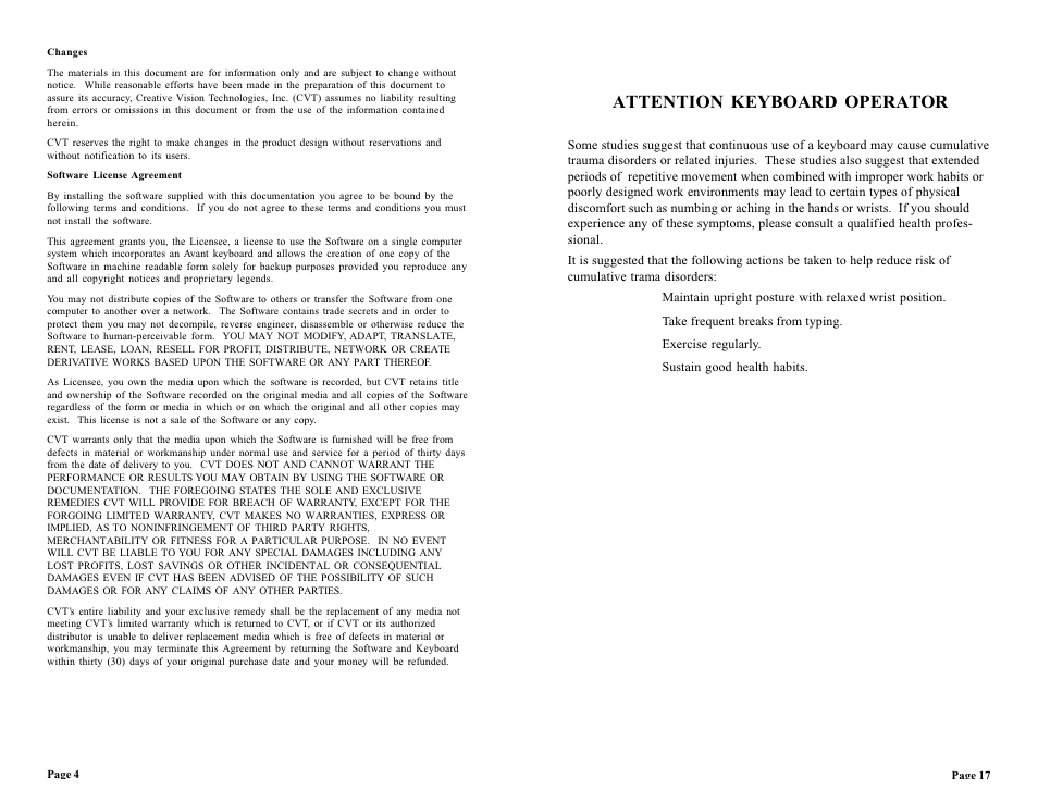 Attention keyboard operator | CREATIVE Avant Stellar User Manual | Page 4 / 10