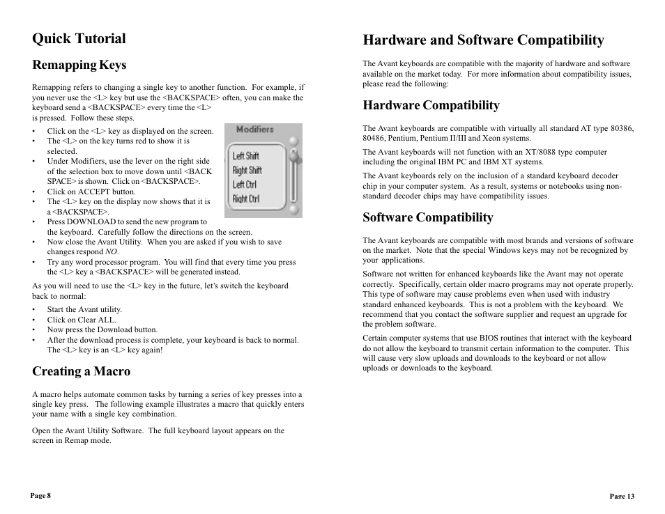 Quick tutorial, Hardware and software compatibility, Remapping keys | Creating a macro, Hardware compatibility, Software compatibility | CREATIVE Avant Stellar User Manual | Page 8 / 10