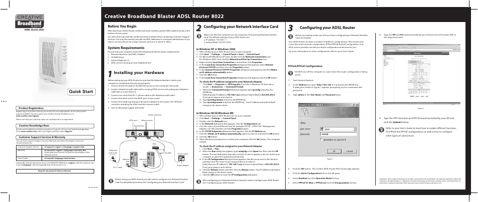 CREATIVE Broadband Blaster ASDL router 8022 User Manual | 1 page