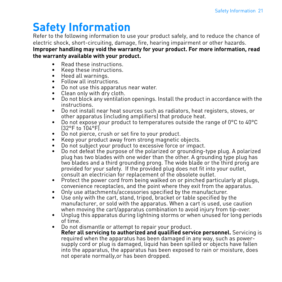 Safety information | CREATIVE WIRELESS RECEIVER SB1122 User Manual | Page 22 / 29