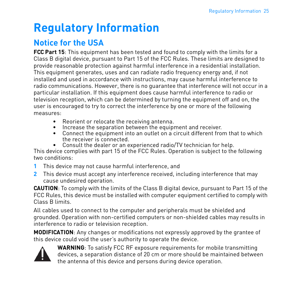 Regulatory information, Notice for the usa | CREATIVE WIRELESS RECEIVER SB1122 User Manual | Page 26 / 29
