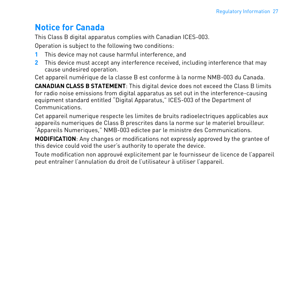 Notice for canada | CREATIVE WIRELESS RECEIVER SB1122 User Manual | Page 28 / 29