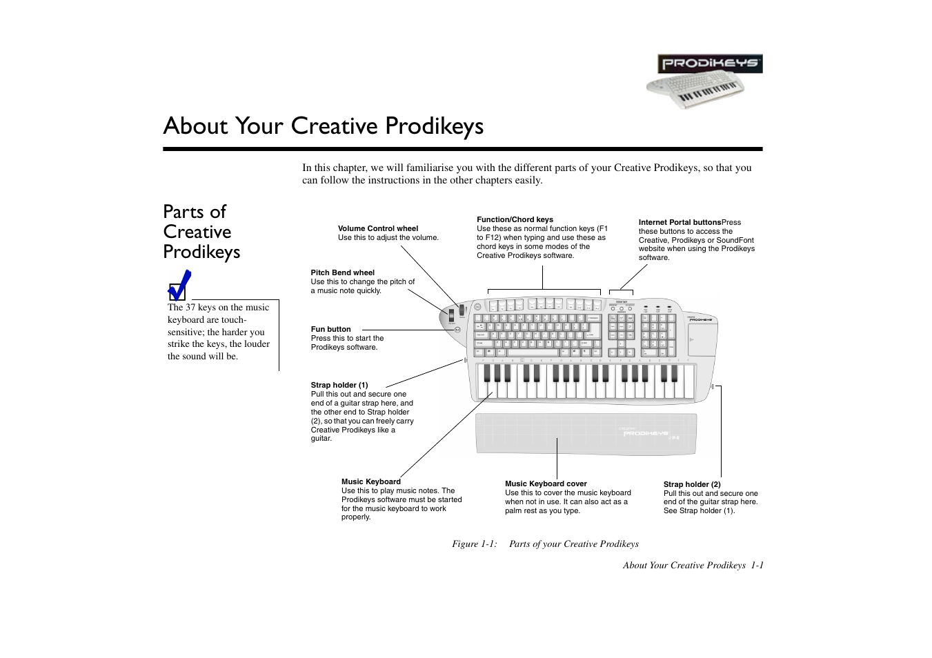 Parts of creative prodikeys, Parts of creative prodikeys -1, About your creative prodikeys | CREATIVE Prodikeys User Manual | Page 11 / 24