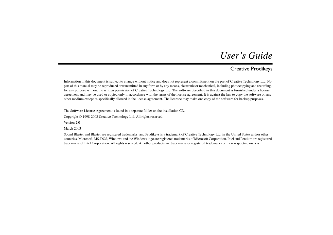 User’s guide | CREATIVE Prodikeys User Manual | Page 2 / 24