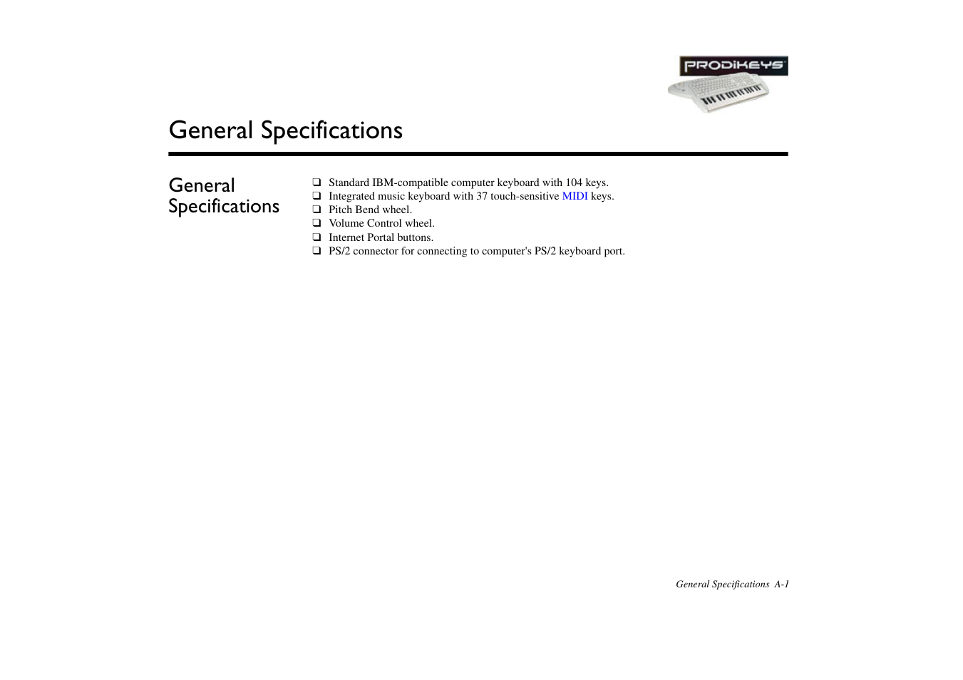General specifications | CREATIVE Prodikeys User Manual | Page 22 / 24