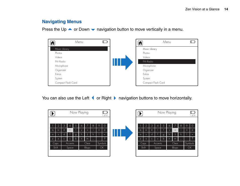 Navigating menus | CREATIVE Zen Vision Cell Phone User Manual | Page 14 / 68