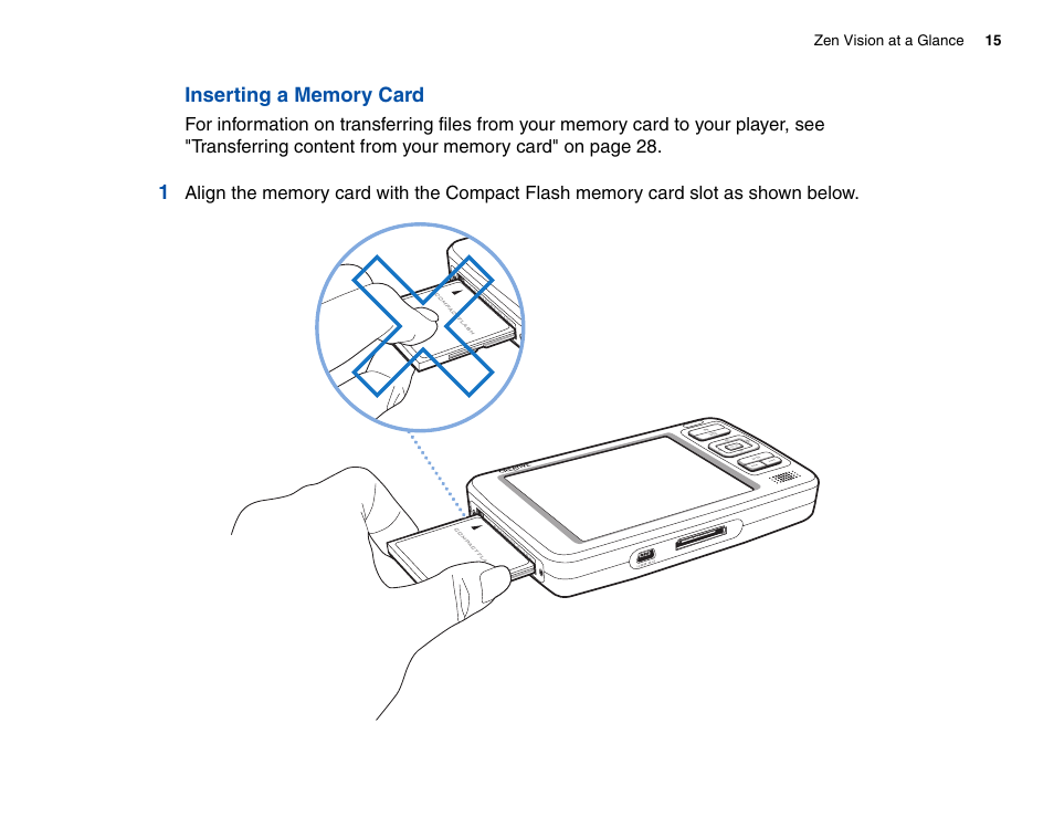 Inserting a memory card | CREATIVE Zen Vision Cell Phone User Manual | Page 15 / 68