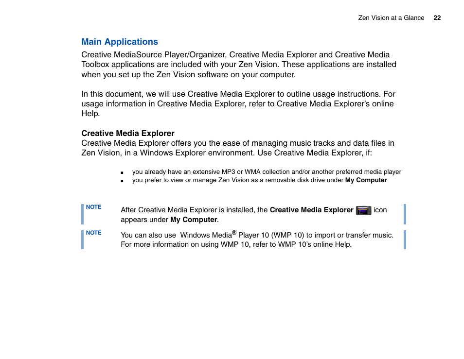 Main applications | CREATIVE Zen Vision Cell Phone User Manual | Page 22 / 68