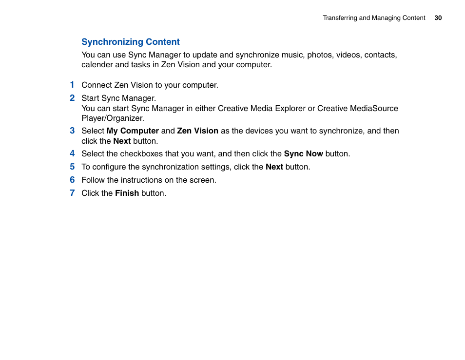 Synchronizing content | CREATIVE Zen Vision Cell Phone User Manual | Page 30 / 68