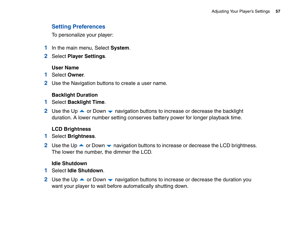 Setting preferences | CREATIVE Zen Vision Cell Phone User Manual | Page 57 / 68